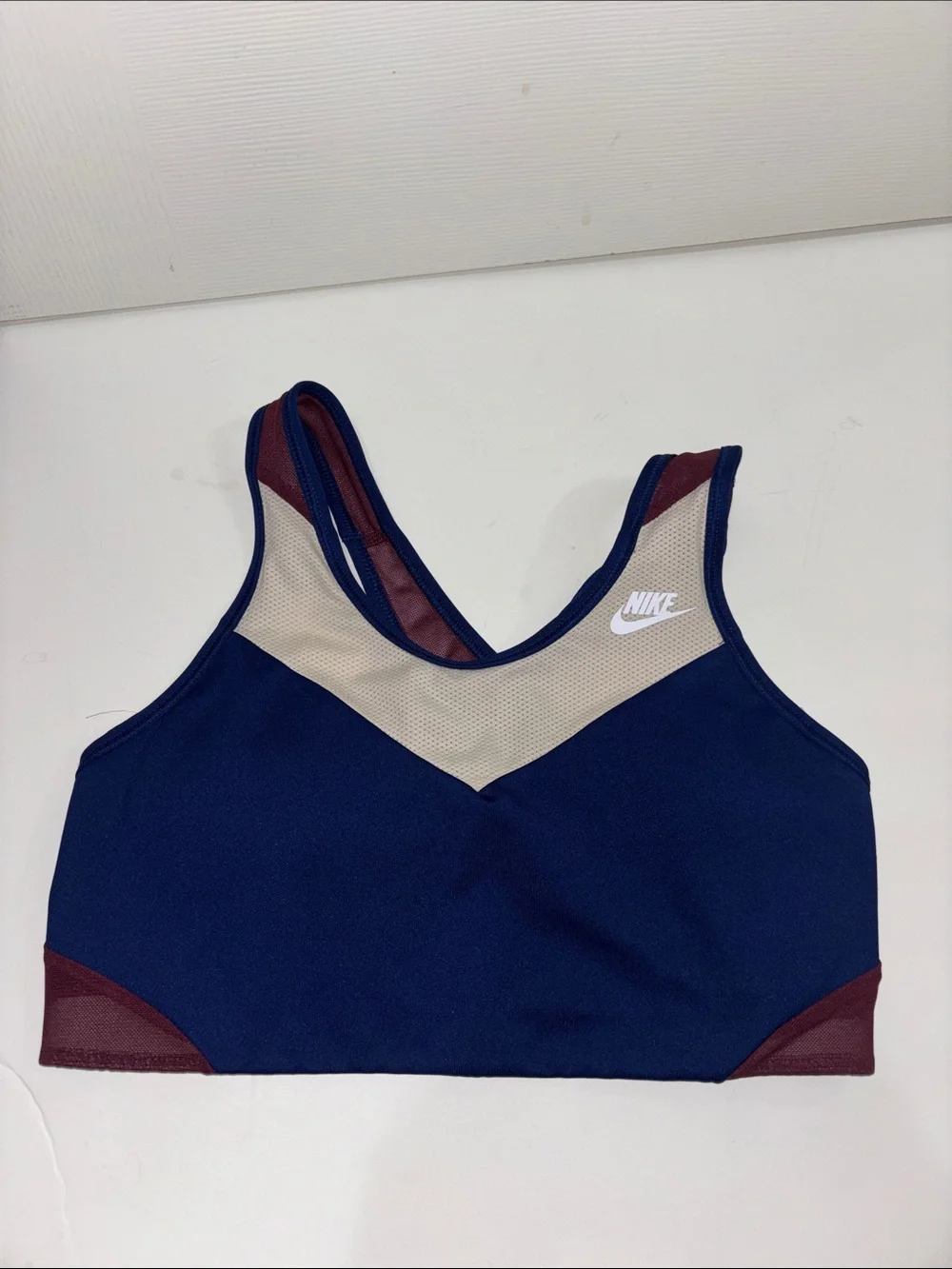 Nike Navy, Beige & Burgundy Racerback Sports Bra